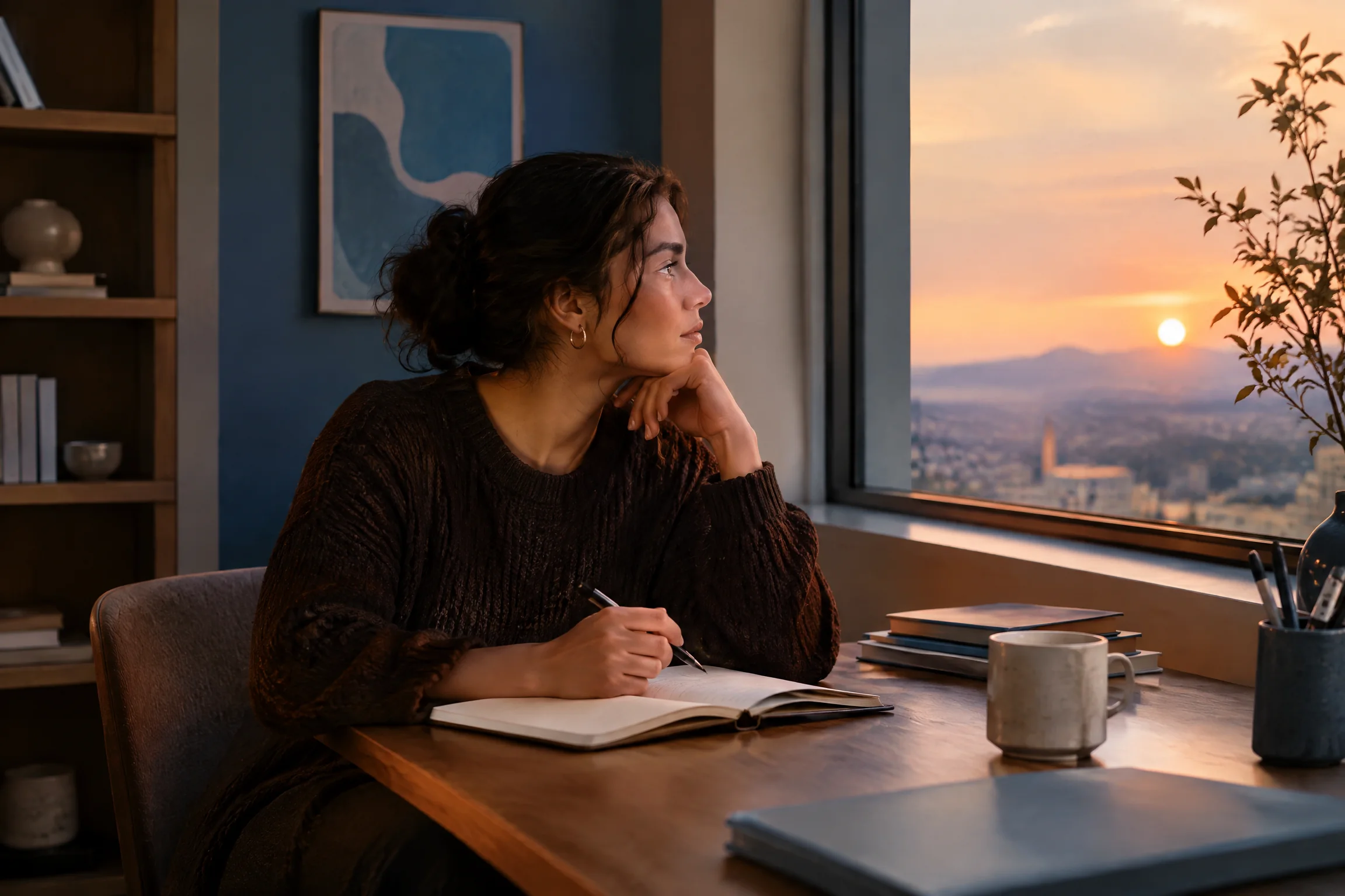 Career reflection at a window